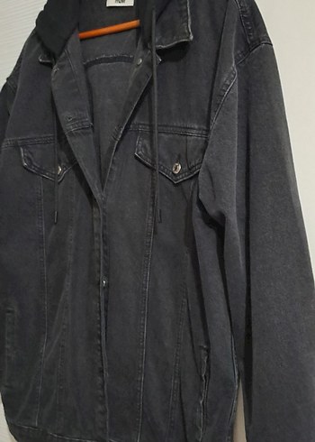 füme siyah Düğmeli oversize Kadın Denim Ceket - Görsel 2