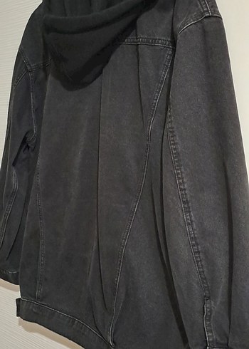 füme siyah Düğmeli oversize Kadın Denim Ceket - Görsel 5