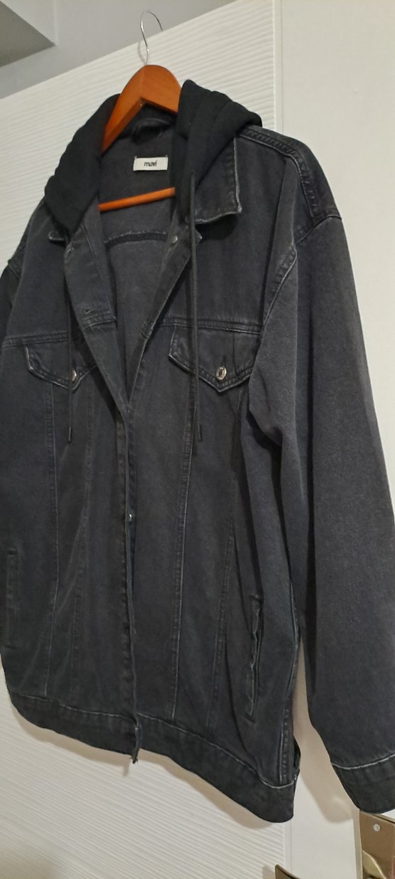 füme siyah Düğmeli oversize Kadın Denim Ceket - Görsel 2