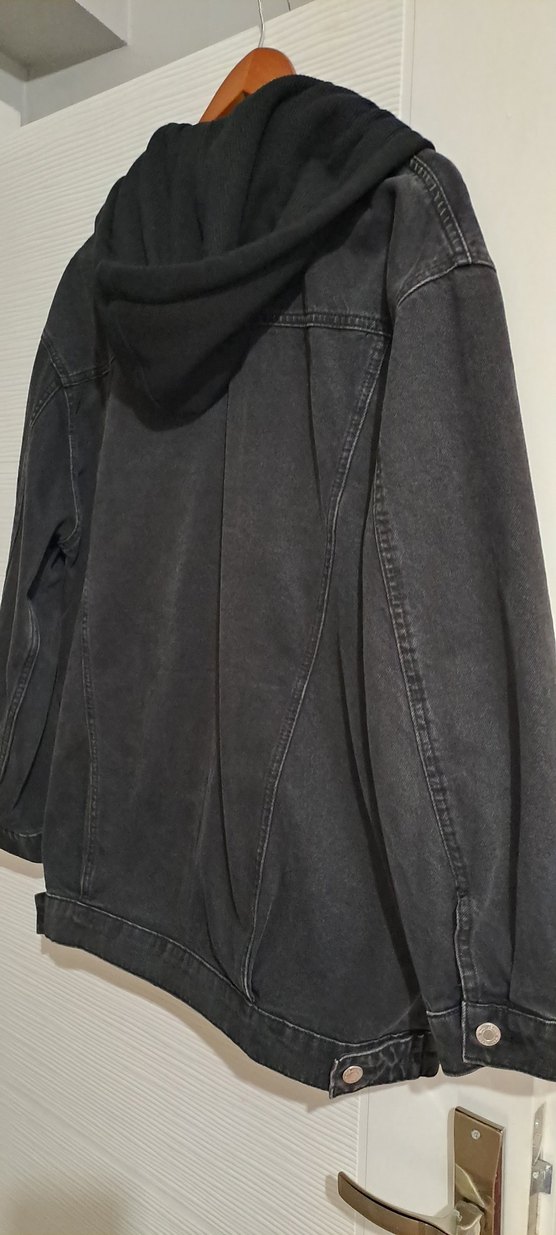 füme siyah Düğmeli oversize Kadın Denim Ceket - Görsel 5