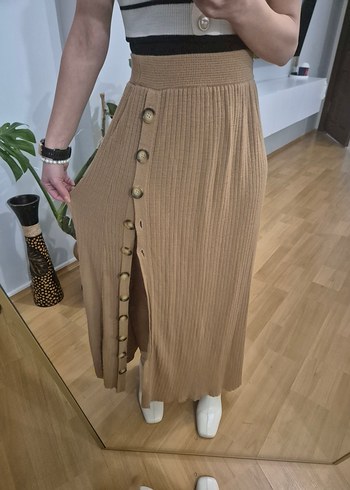 Bej Düğmeli Kadın Uzun Etek - Görsel 2