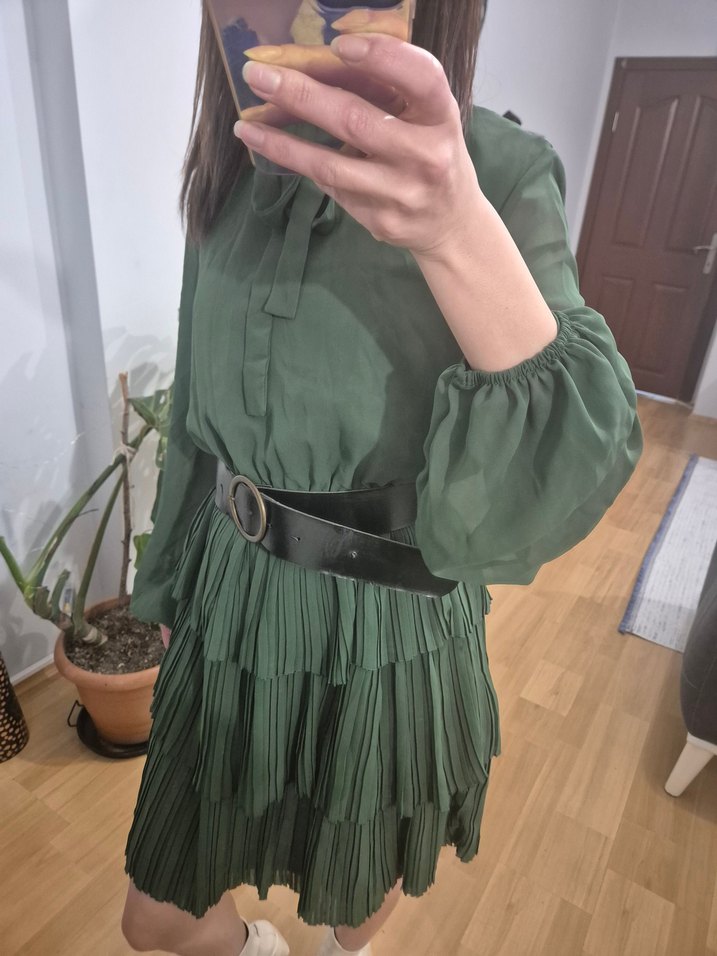 Kadın Haki Piliseli Mini Elbise - Görsel 3