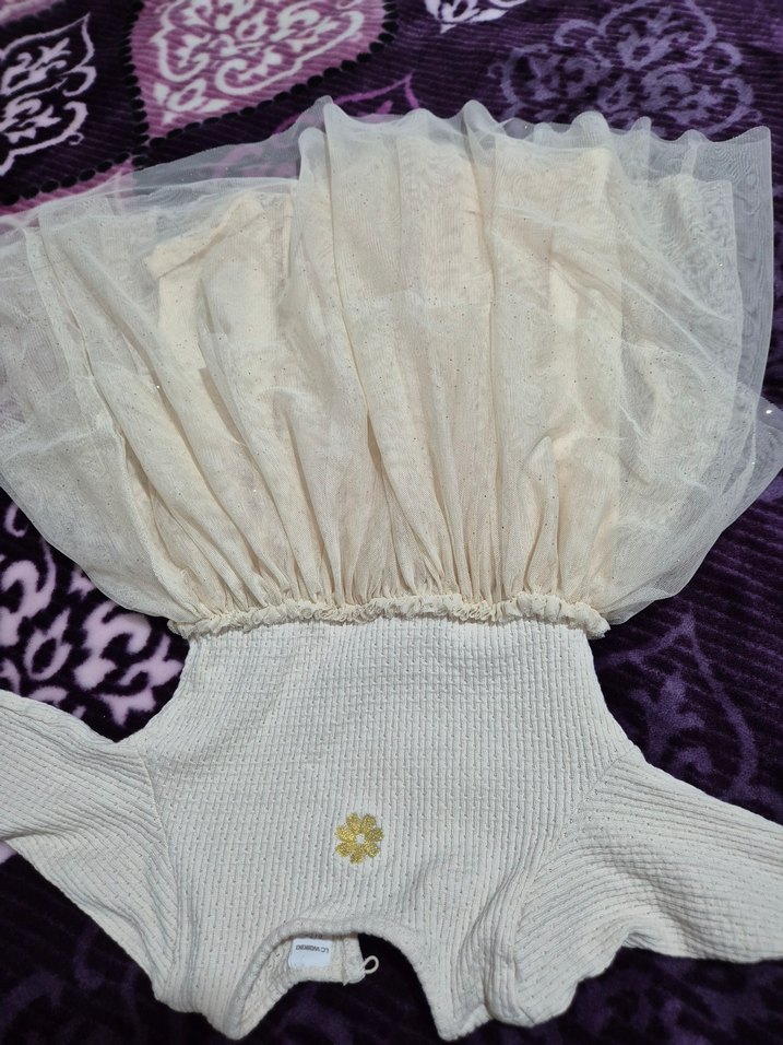 Uzun Kollu Beyaz Nakışlı Kız Elbisesi - Görsel 4