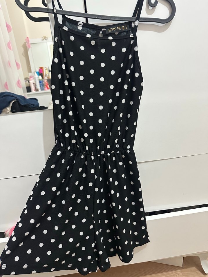 Puantiye Desenli Siyah Tulum - Görsel 3