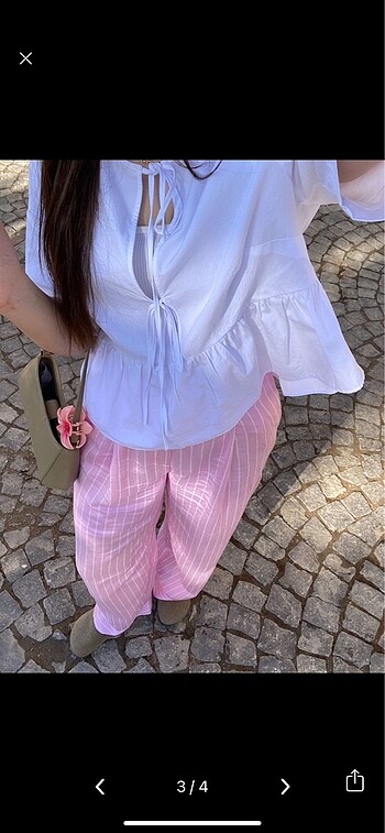 m Beden Çizgili wide leg pantolon