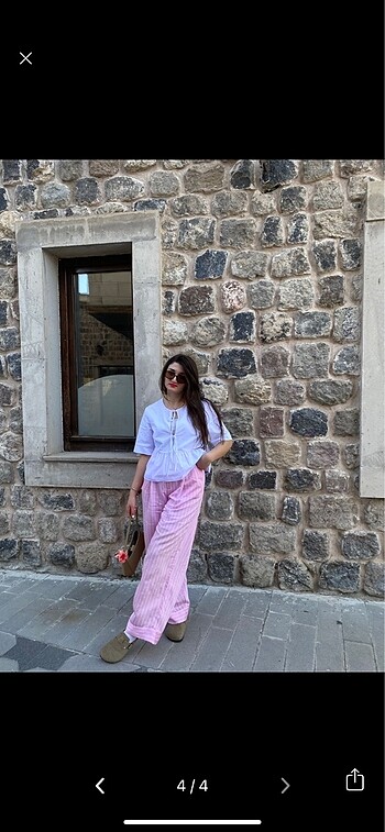 m Beden pembe Renk Çizgili wide leg pantolon