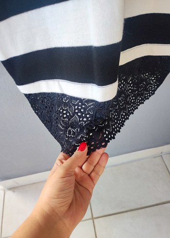 Çizgili Uzun Kollu Triko Elbise - Görsel 2