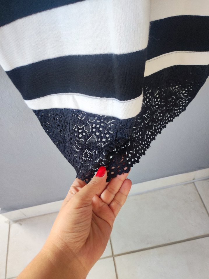 Çizgili Uzun Kollu Triko Elbise - Görsel 2