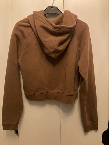 Addax Kahverengi kapşonlu crop sweatshirt