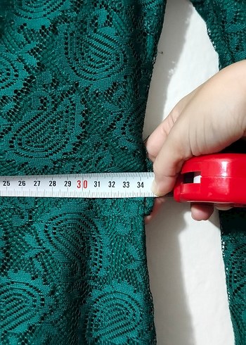 s Beden yeşil Renk Yeşil Dantel Detaylı Uzun Kollu Elbise