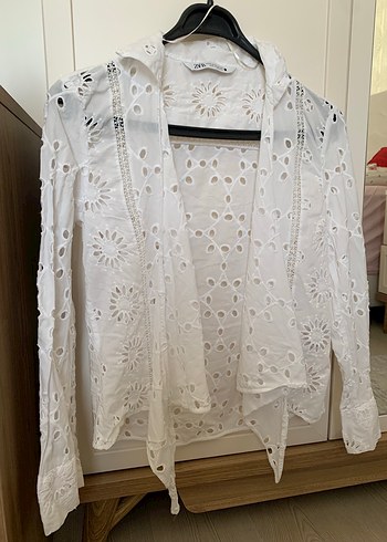 Zara önden bağlamalı beyaz FİSTO gömlek - Görsel 5