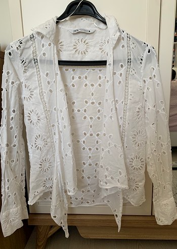 Zara önden bağlamalı beyaz FİSTO gömlek - Görsel 3