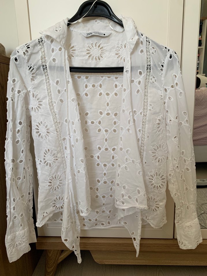 Zara önden bağlamalı beyaz FİSTO gömlek - Görsel 3