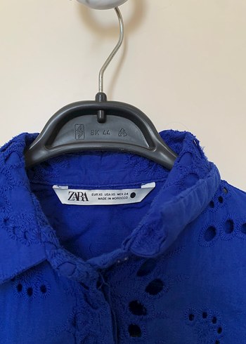 ZARA FİSTO İşlemeli Mavi Kısa Poplin Gömlek - Görsel 4