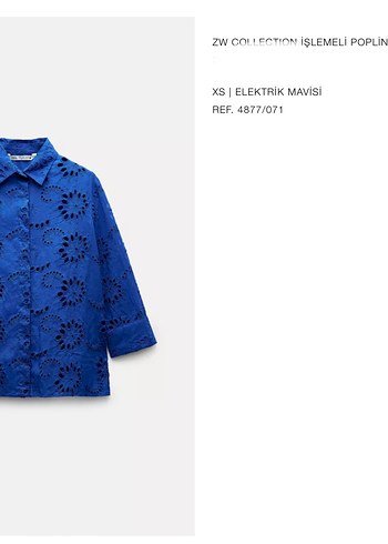Zara ZARA FİSTO İşlemeli Mavi Kısa Poplin Gömlek