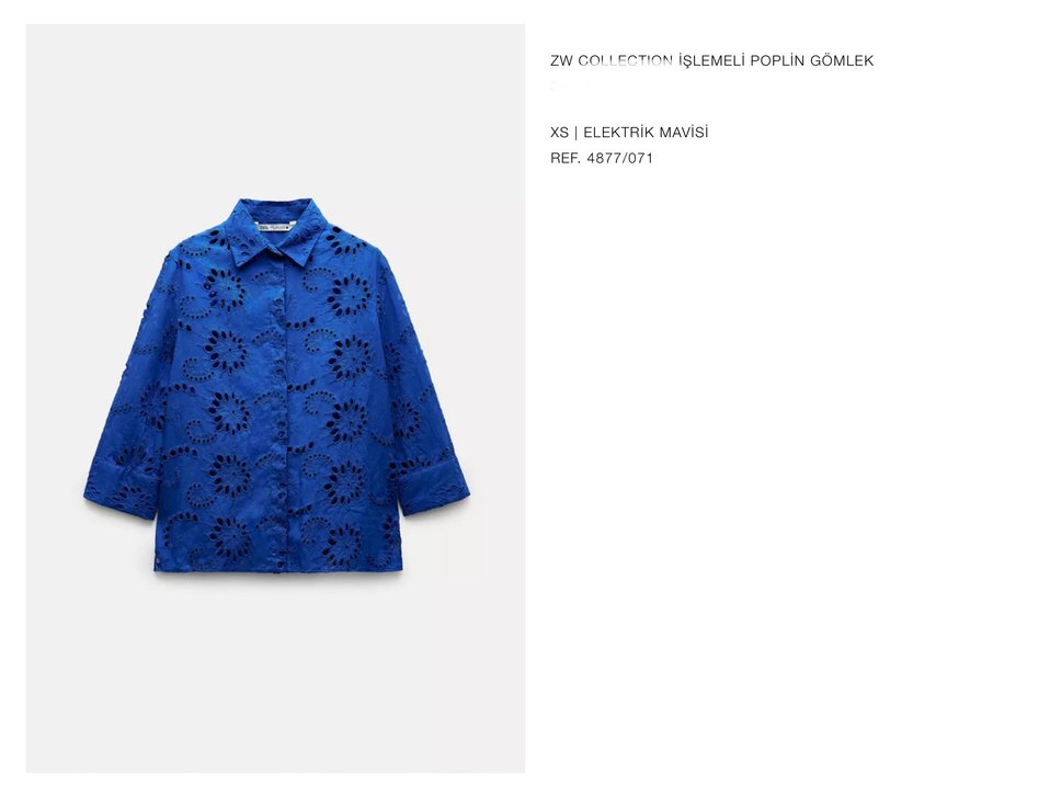 ZARA FİSTO İşlemeli Mavi Kısa Poplin Gömlek - Görsel 2