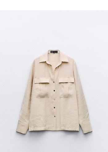 ZARA ÖN CEPLİ Bej Uzun Kollu Düğmeli Gömlek - Görsel 2