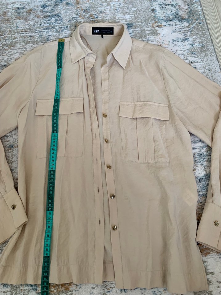 ZARA ÖN CEPLİ Bej Uzun Kollu Düğmeli Gömlek - Görsel 5