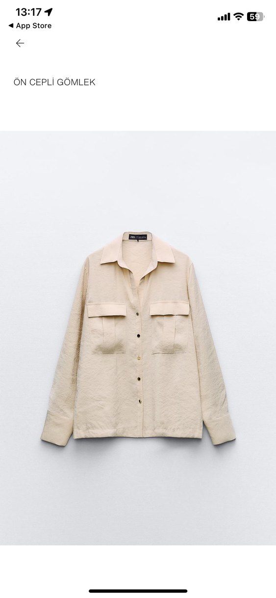 ZARA ÖN CEPLİ Bej Uzun Kollu Düğmeli Gömlek - Görsel 2