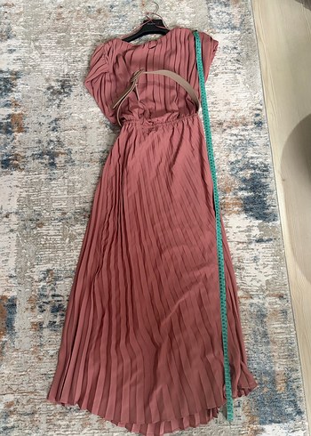 Zara Pembe Piliseli Uzun kemerli Elbise - Görsel 7