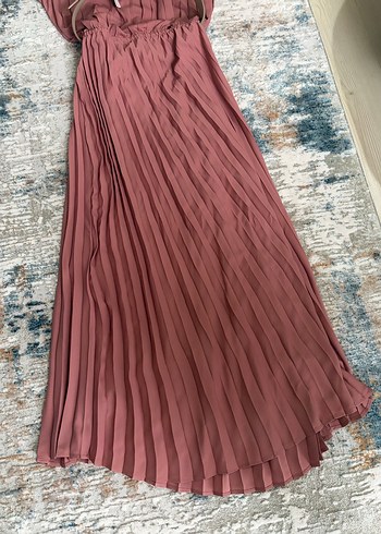 Zara Pembe Piliseli Uzun kemerli Elbise - Görsel 4