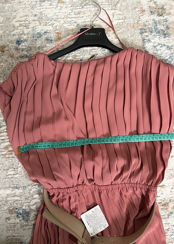 Zara Pembe Piliseli Uzun kemerli Elbise - Görsel 5