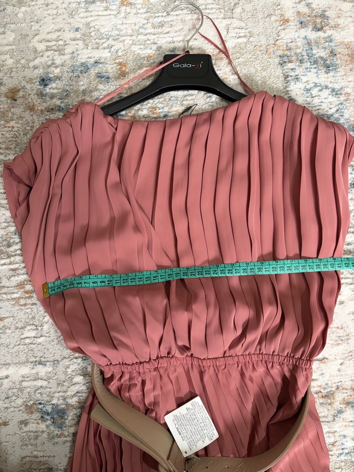 Zara Pembe Piliseli Uzun kemerli Elbise - Görsel 5