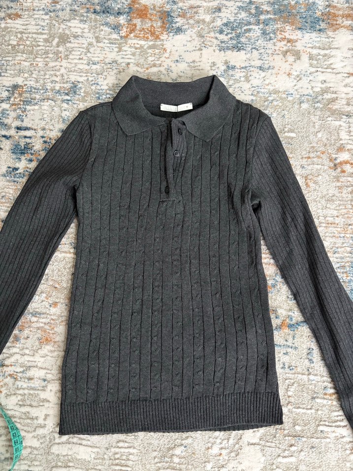 ZARA Saç Örgülü Gri Polo Yaka Kazak - Görsel 2