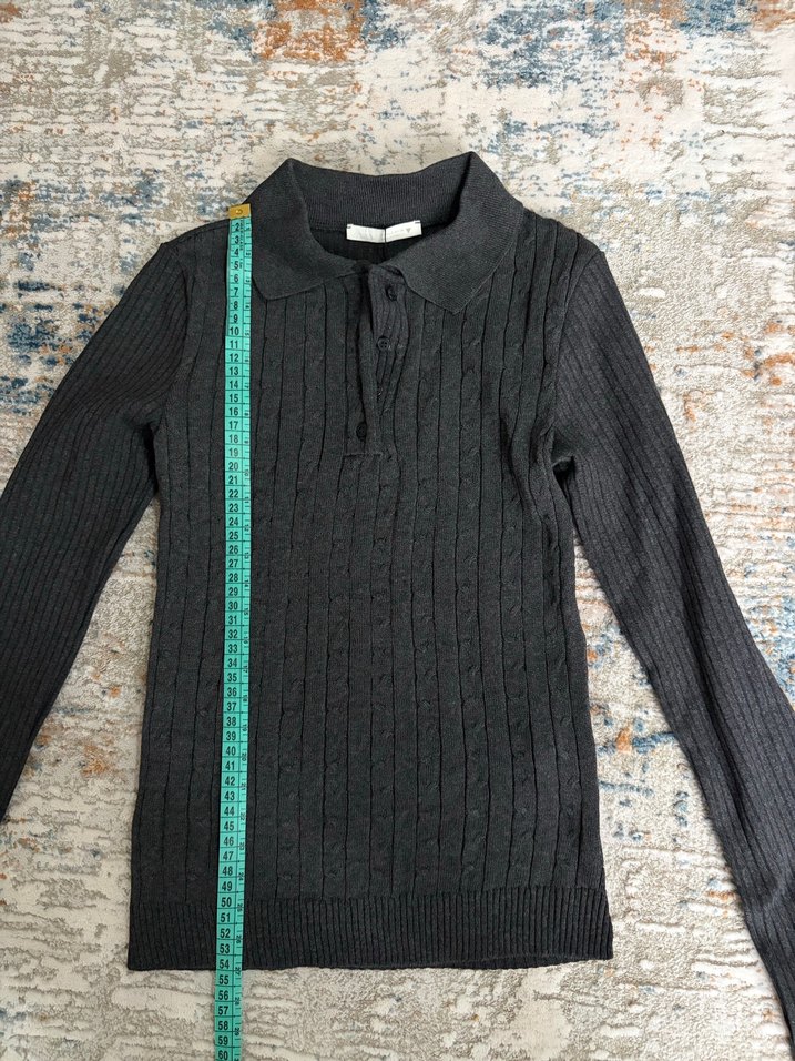 ZARA Saç Örgülü Gri Polo Yaka Kazak - Görsel 3