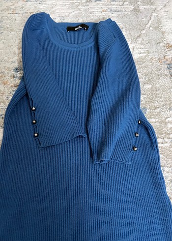 Adil Işık mavi Kısa Kollu Triko Kadın Kazak - Görsel 3