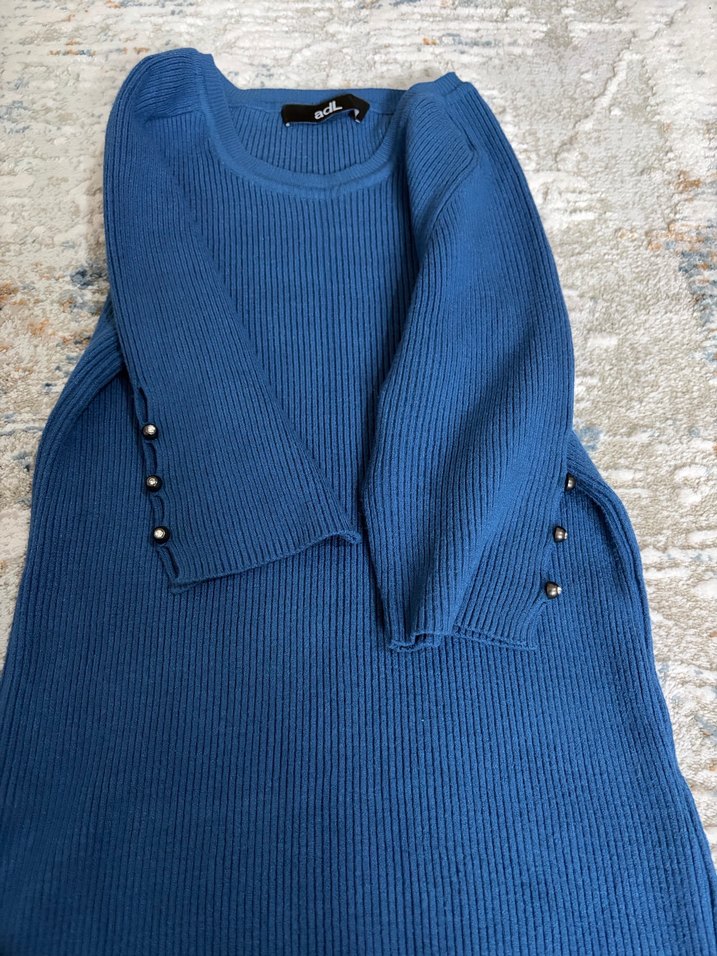 Adil Işık mavi Kısa Kollu Triko Kadın Kazak - Görsel 3