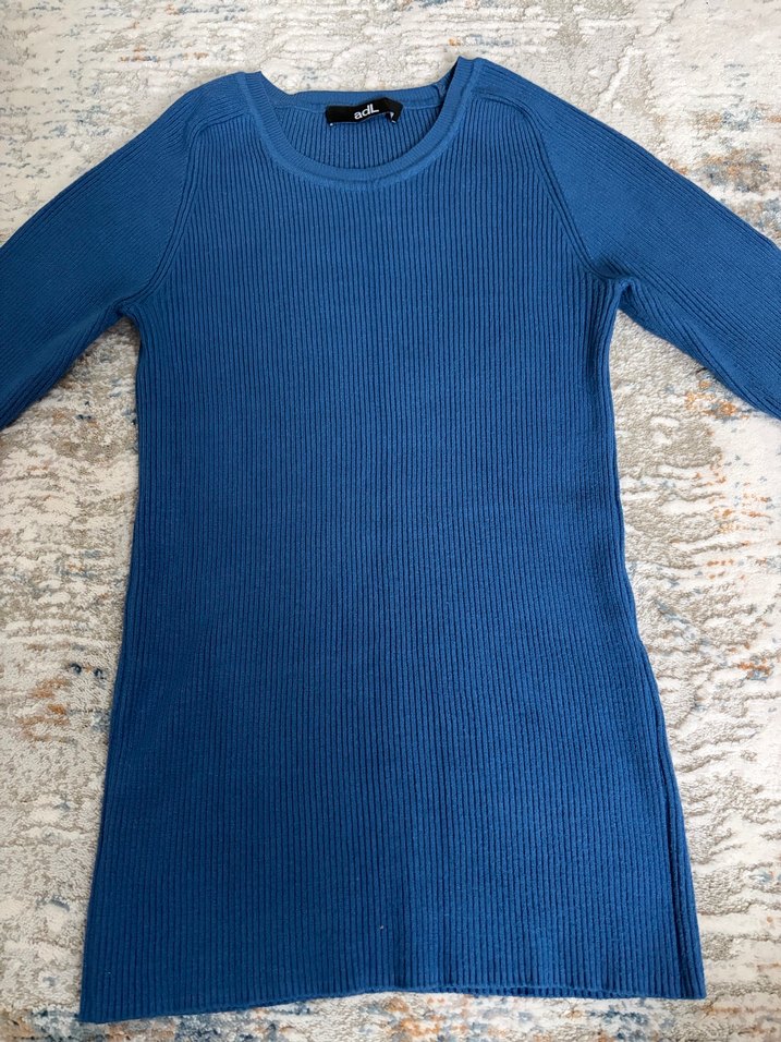 Adil Işık mavi Kısa Kollu Triko Kadın Kazak - Görsel 2