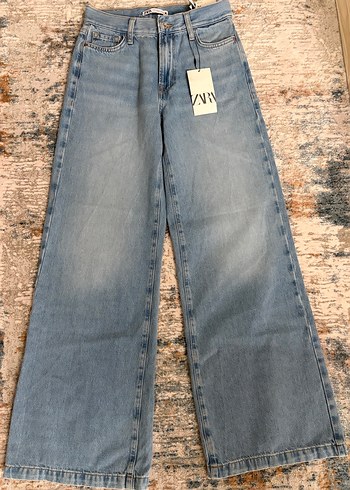 Zara yüksek bel wide leg Mavi Kadın kot pantolon - Görsel 4