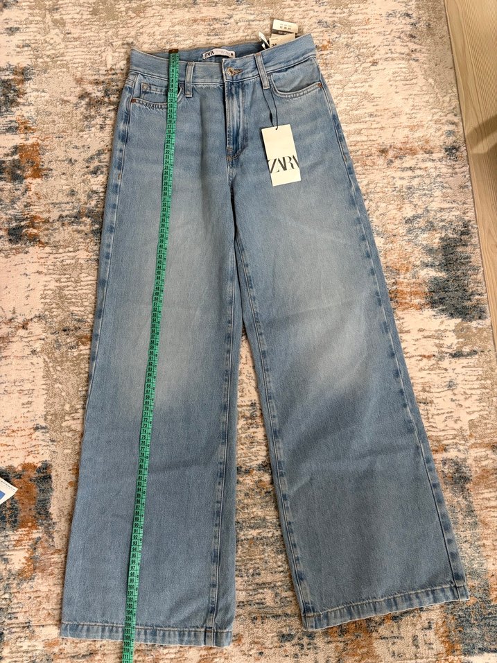 Zara yüksek bel wide leg Mavi Kadın kot pantolon - Görsel 3