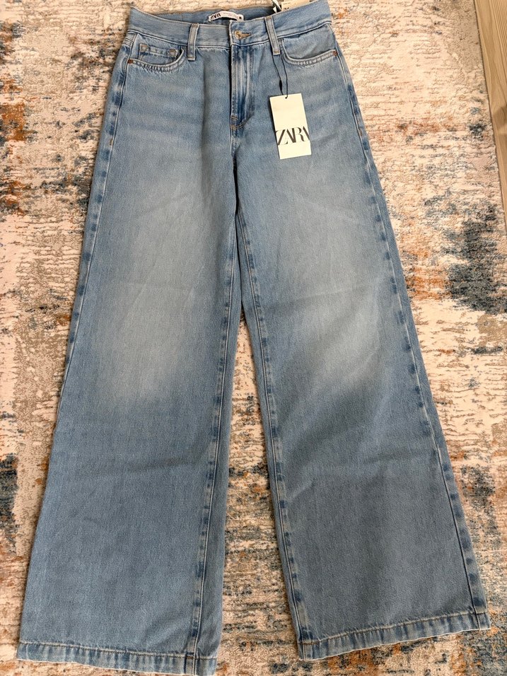 Zara yüksek bel wide leg Mavi Kadın kot pantolon - Görsel 4