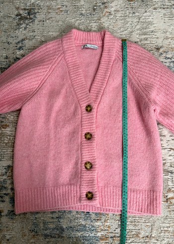 Zara Pembe V Yaka Örgü Kadın Hırka - Görsel 4