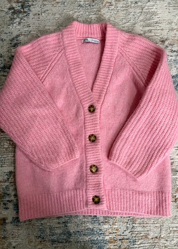 Zara Pembe V Yaka Örgü Kadın Hırka - Görsel 3