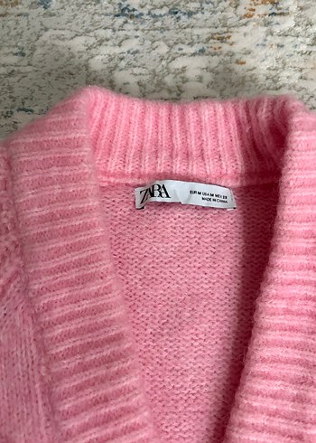 Zara Pembe V Yaka Örgü Kadın Hırka - Görsel 2