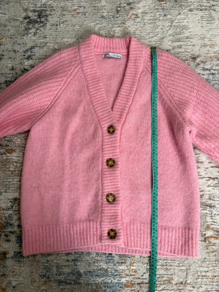 Zara Pembe V Yaka Örgü Kadın Hırka - Görsel 4