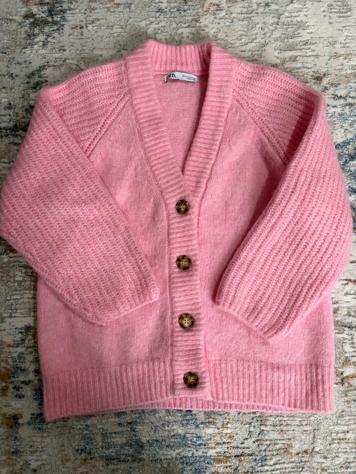 Zara Pembe V Yaka Örgü Kadın Hırka - Görsel 3