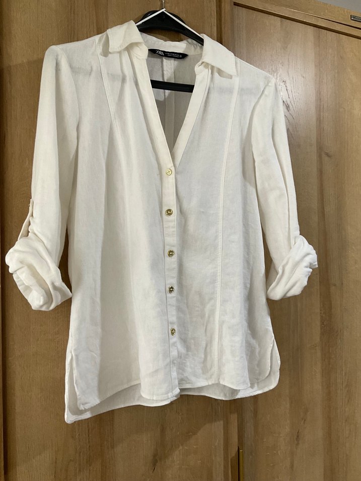 Beyaz Keten Karışımlı Kadın Gömlek - Görsel 4