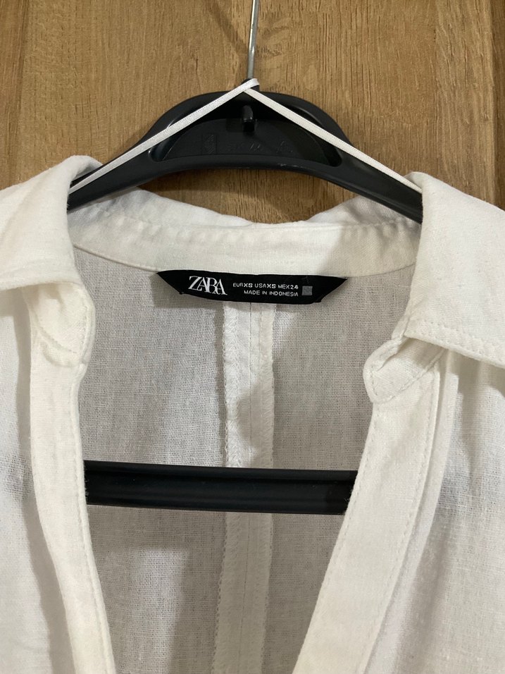 Beyaz Keten Karışımlı Kadın Gömlek - Görsel 5