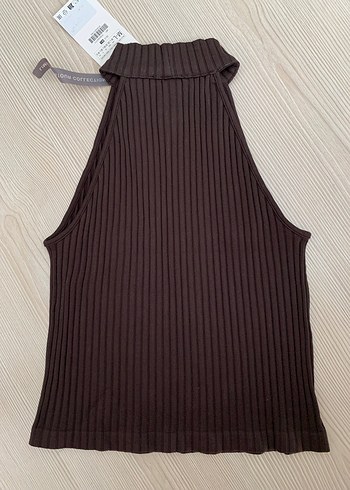 m Beden ZARA Kahverengi Fitilli Halter Yaka Bluz