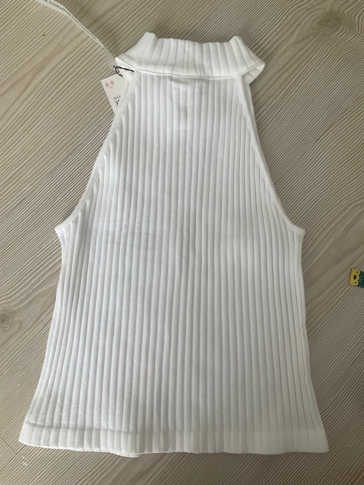 ZARA Beyaz Yarım Balıkçı Yaka Kolsuz BLUZ - Görsel 5