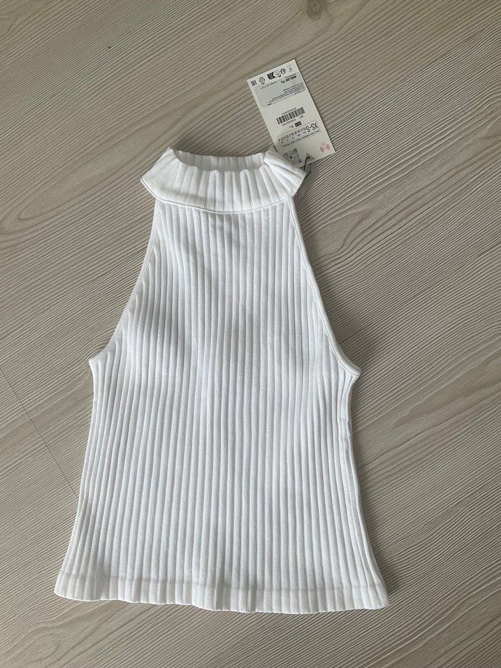 ZARA Beyaz Yarım Balıkçı Yaka Kolsuz BLUZ - Görsel 4