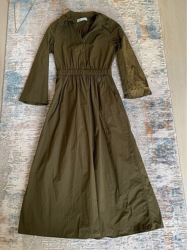 ZARA HAKİ MİDİ GÖMLEK ELBİSE