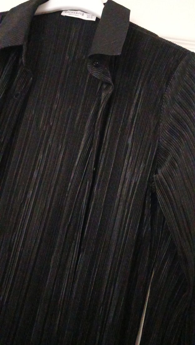 Kadın Siyah Uzun Kollu Pilili gömlek - Görsel 3