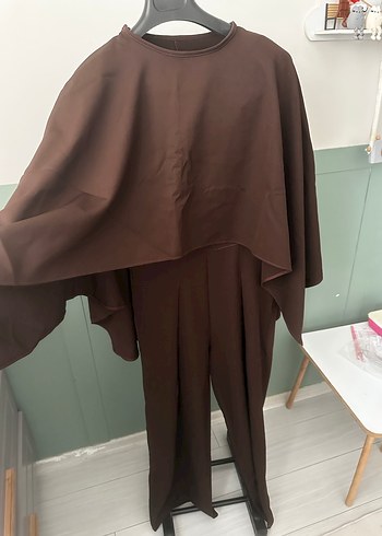 Uzun Kollu Kahverengi Kadın Tulum - Görsel 5