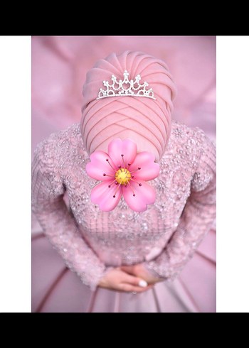 Pudra Pembe Çiçekli Uzun Drapeli Nişan Elbisesi - Görsel 2