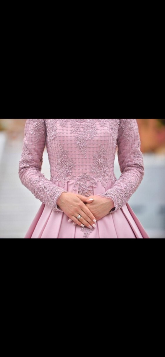 Pudra Pembe Çiçekli Uzun Drapeli Nişan Elbisesi - Görsel 4